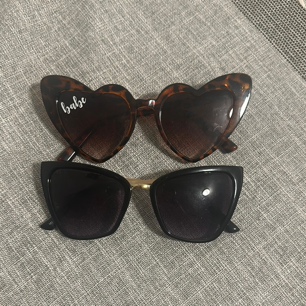 Heart-Shaped Tortoise + Black Cat Eye Sunglasses